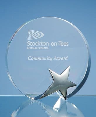 Optical Crystal Circle Award With Silver Star 150mm (5.9