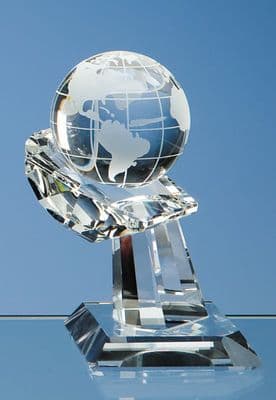 Optical Crystal Globe On Mounted Hand Award