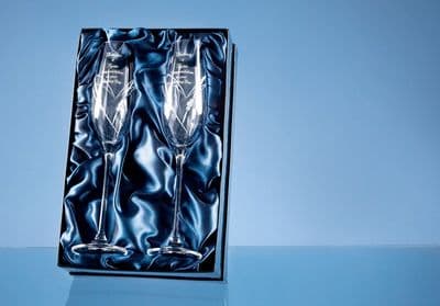 Pair of Champagne Flutes with Heart Shaped Cutting