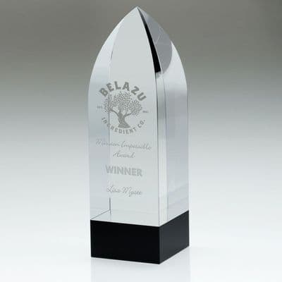 Pointed Crystal Column on Black Base - 60mm Thick