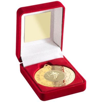 Red Medal Box+ Gold Man of the Match Rugby 50mm Medal Award