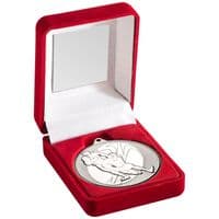 Red Velvet Box and Rugby Medal 50mm | TrophyMaster UK