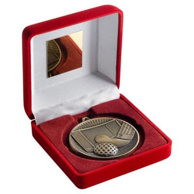 Red Velvet Box with  Hockey Medal 60mm (2.4