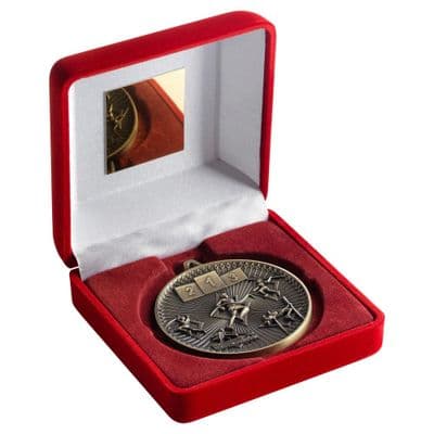 Red Velvet Box with  Multi Athletics Medal 60mm (2.4