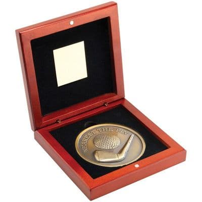 Rosewood Box Antique Gold Nearest The Pin Golf Medallion 70mm