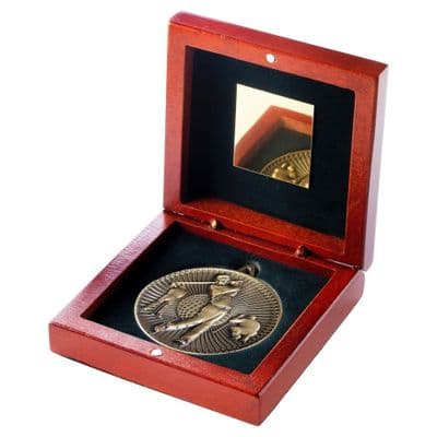 Rosewood Box with 60mm Golfer Medal