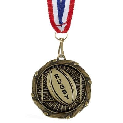 Rugby Ball Combo Medal 45mm with Red White & Blue Ribbon