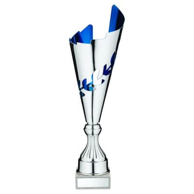 Silver/Blue Metal Wreath Stem Trophy Cup