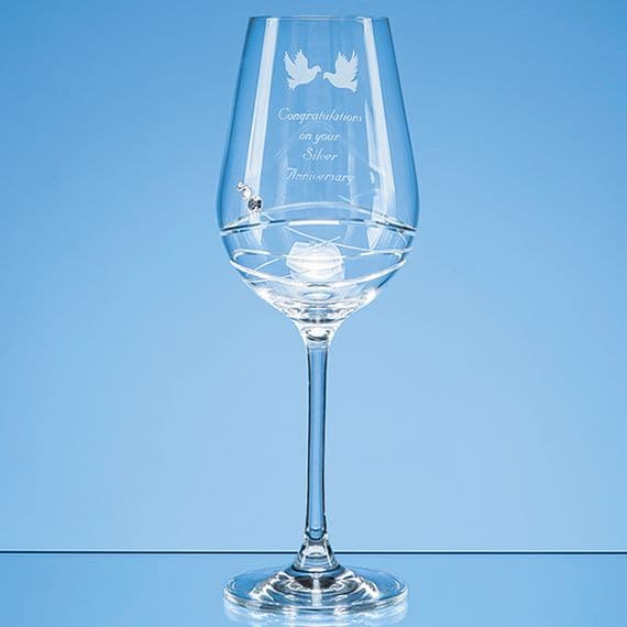 Single Diamante Wine Glass with Modena Spiral Cutting | TrophyMaster UK