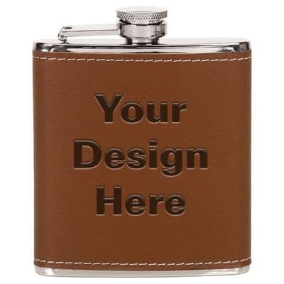 Stainless Steel/Brown PU Vision Traveller Flask 6 oz