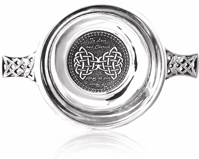 To Love & Cherish  Wedding Quaich Bowl Pewter 89mm