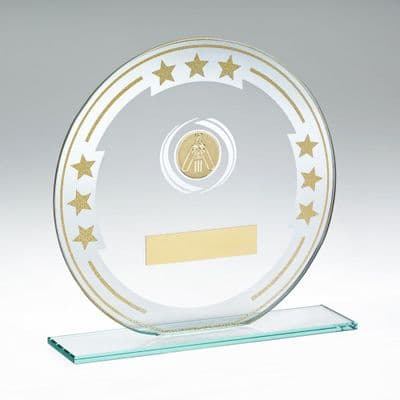 Tri-Star Silver/Gold with Cricket Insert Glass Trophy