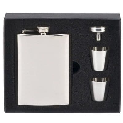 Vision 8oz Mirror Polished Hip Flask & Accessories