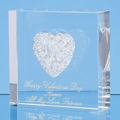 White Diamante Heart Paperweight 75mm