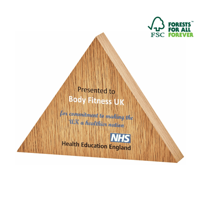 Wooden Triangle Laminated Award with Colour Print (25mm Thick)