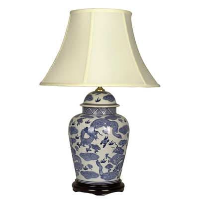 General Jar Lamp in blue and white dragon design