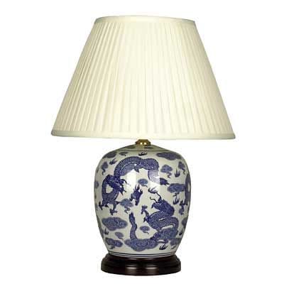 Round Jar Lamp in blue and white dragon design