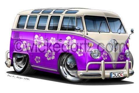 VW Camper T1 Samba 'Flowers' Lilac DK (Items from £9.50)