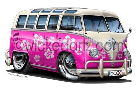 VW Camper T1 Samba 'Flowers' Pink DK (Items from £9.50)
