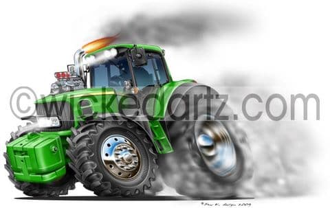 Wicked Artz Cartoon Hot Rod Tractor 'Smokey' in Green DK (Items from £9.50)