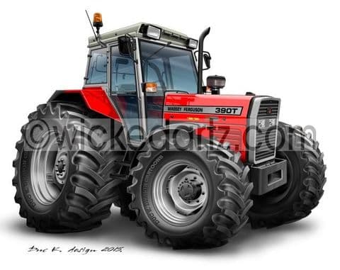 Wicked Artz Cartoon of a Massey Ferguson 390T Red DK (Items from £9.50)
