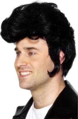 1950s Mens Black Rockstar Wig