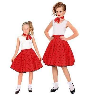 1950s Polka Dot Skirt & Neck Scarf Set  Girls Rock n Roll Fancy Dress