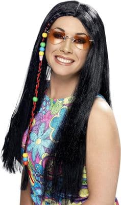 1970's Hippie Long Party Wig Black