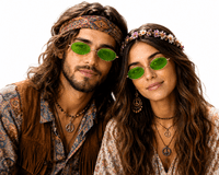 1970s Oval Green Glasses Retro Hippie Disco Fancy Dress Costume Accessory