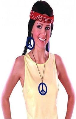 1970s Peace Medallion and Earrings Set Blue