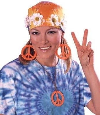 1970s Peace Medallion and Earrings Set Orange