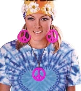 1970s  Peace Medallion and Earrings Set Pink