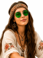 1970s Round Green Glasses Retro Hippie Disco Fancy Dress Costume Accessory