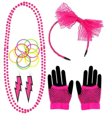 1980s Accessory Set Neon Headband Bangles Earrings Gloves Retro Fancy Dress Kit