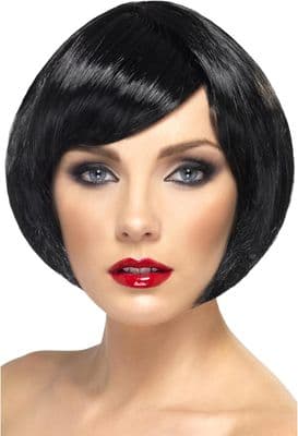 1980s Babe Wig Short Chisel Bob Black