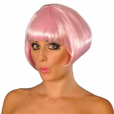 1980s Babe Wig Short Chisel Bob Light Pink