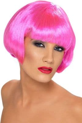 1980s Babe Wig Short Chisel Bob Neon Pink