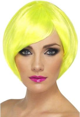 1980s Babe Wig Short Chisel Bob Neon Yellow