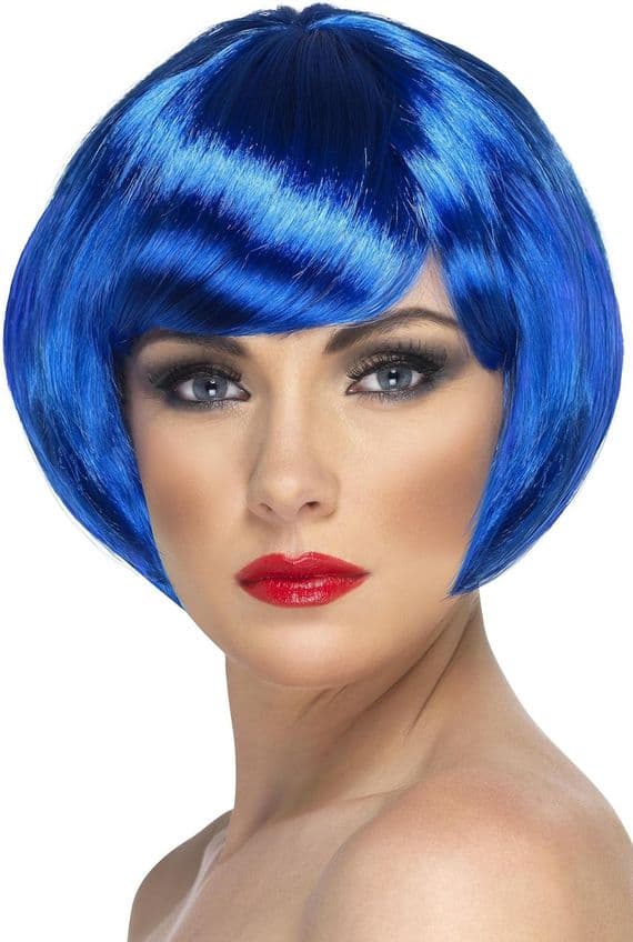 1980s Babe Wig Short Chisel Bob Royal Blue