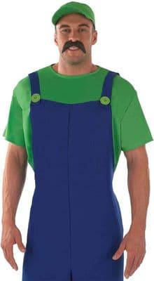 1980s Green Plumber Costume Mens Retro Video Game Fancy Dress Outfit Adult