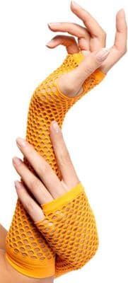 1980s Long Fishnet Gloves Neon Orange