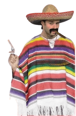 2 Piece Mexican Multicolour Poncho & Sombrero
