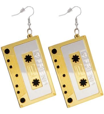 80s Cassette Tape Earrings Retro Fancy Dress Costume Jewellery