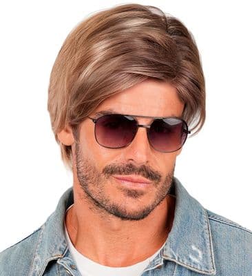 90s Mens Wig Brown Short Hair Fancy Dress Costume Wig Adult Polyester