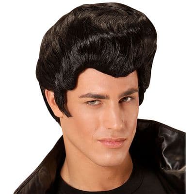 Adult 1950s Rockabilly Black Wig Elvis Style Fancy Dress Halloween Costume
