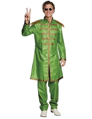 Adult 1960s Green Pop Sergeant Costume  Retro Fancy Dress Suit