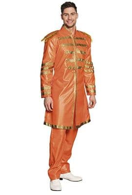 Adult 1960s Orange Pop Sergeant Costume  Retro Fancy Dress Suit