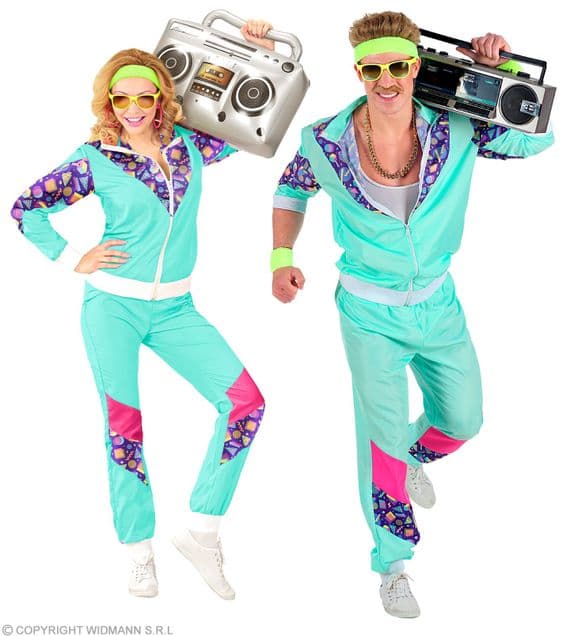 Adult 80s Blue Shell Suit Costume  Retro Tracksuit Fancy Dress