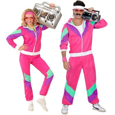 Adult 80s Pink Shell Suit Costume  Retro Tracksuit Fancy Dress