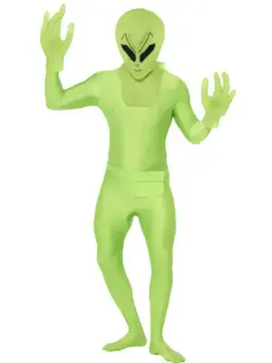 Adult Alien 2nd Skin Costume Full Body Suit Mask Halloween Fancy Dress Outfit